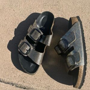 Birkenstock big buckle royal python metallic gold silver Arizona leather size 39